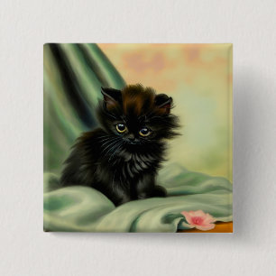 Vintage Black Kitten Illustration 15 Cm Square Badge