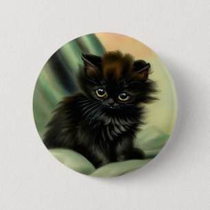 Vintage Black Kitten Illustration 6 Cm Round Badge