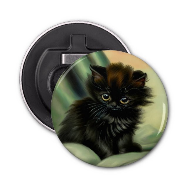 Vintage Black Kitten Illustration Bottle Opener (Front)