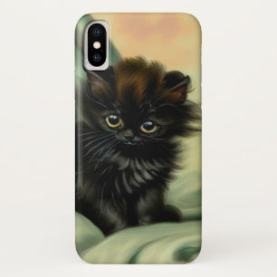 Vintage Black Kitten Illustration iPhone X Case