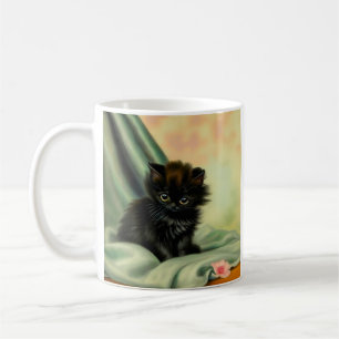 Vintage Black Kitten Illustration Coffee Mug