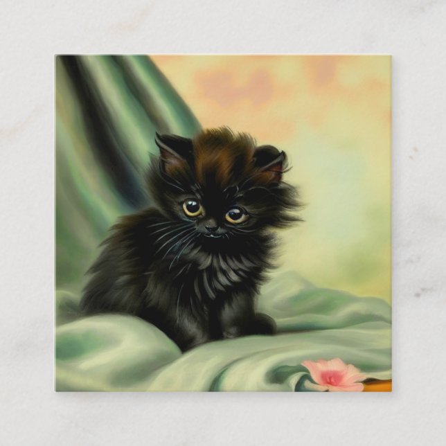 Vintage Black Kitten Illustration Enclosure Card (Front)