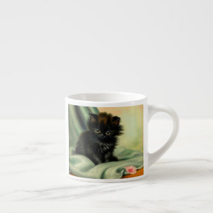 Vintage Black Kitten Illustration Espresso Cup