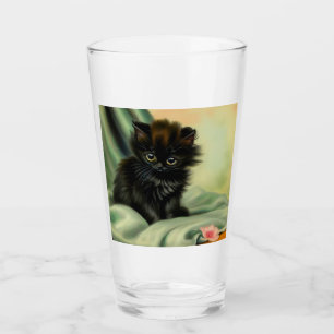 Vintage Black Kitten Illustration Glass