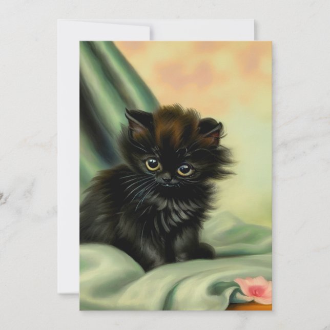 Vintage Black Kitten Illustration Invitation (Front)