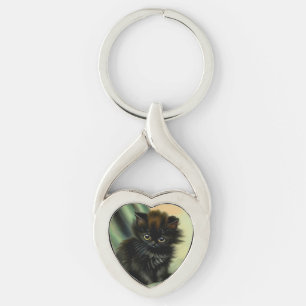 Vintage Black Kitten Illustration Key Ring