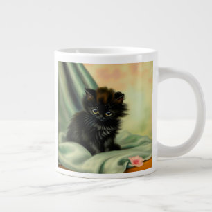 Vintage Black Kitten Illustration Large Coffee Mug