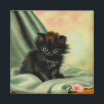 Vintage Black Kitten Illustration Magnet<br><div class="desc">Magnet featuring a loveable black kitten! The green eyed kitten sits on a blanket with a pink flower. A beautiful gift for cat lovers and Victorian art enthusiasts!</div>