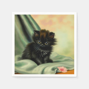 Vintage Black Kitten Illustration Napkin