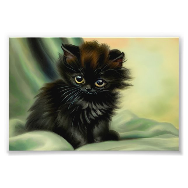 Vintage Black Kitten Illustration Photo Print (Front)