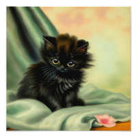 Vintage Black Kitten Illustration