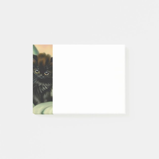 Vintage Black Kitten Illustration Post-it Notes (Front)