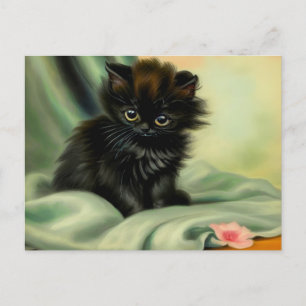 Vintage Black Kitten Illustration Postcard