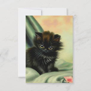 Vintage Black Kitten Illustration RSVP Card