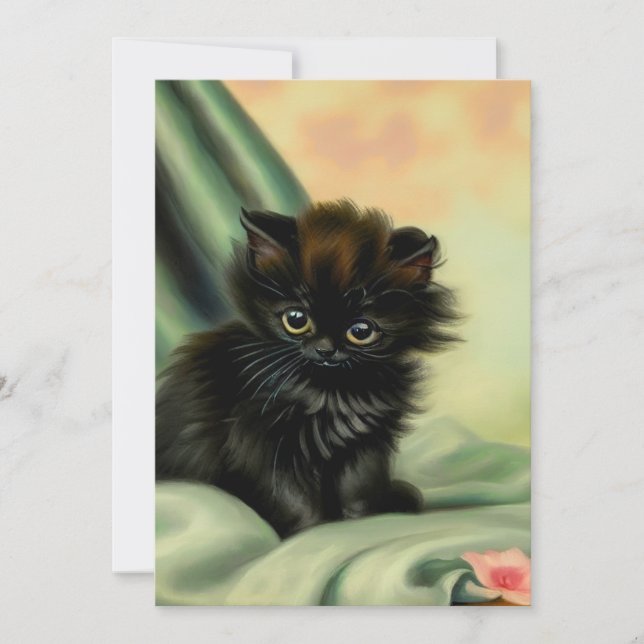 Vintage Black Kitten Illustration Save The Date (Front)
