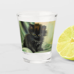 Vintage Black Kitten Illustration Shot Glass
