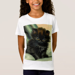 Vintage Black Kitten Illustration T-Shirt