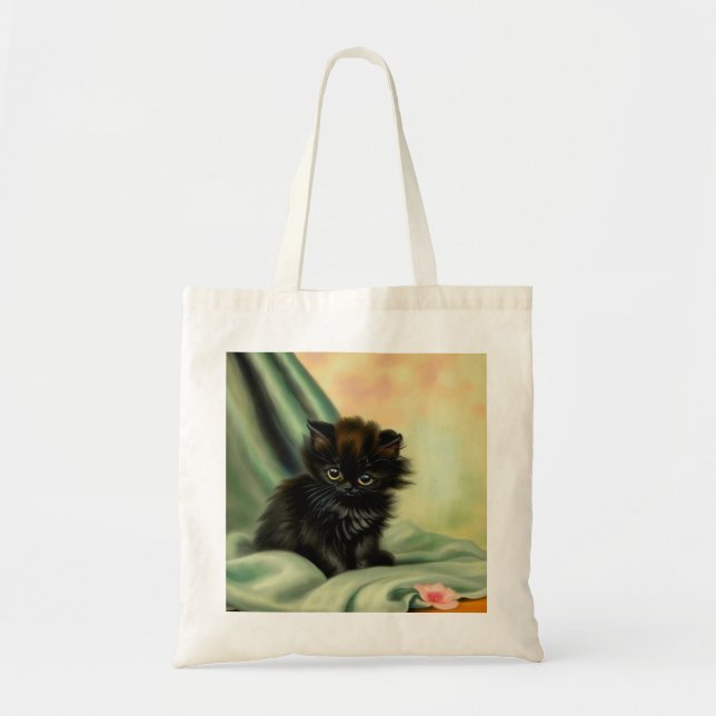 Vintage Black Kitten Illustration Tote Bag (Front)