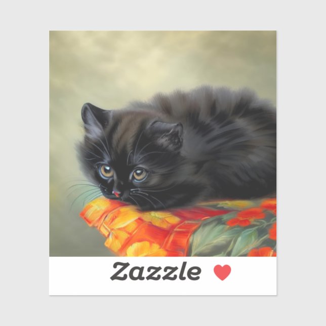 Vintage Black Kitten with Red Flower Blanket (Sheet)