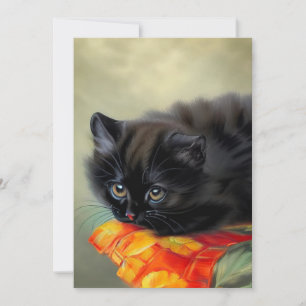 Vintage Black Kitten with Red Flower Blanket Announcement