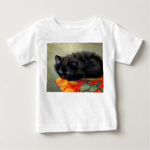 Vintage Black Kitten with Red Flower Blanket Baby T-Shirt