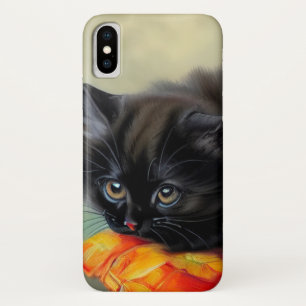 Vintage Black Kitten with Red Flower Blanket iPhone X Case