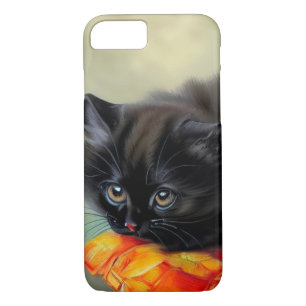 Vintage Black Kitten with Red Flower Blanket iPhone 8/7 Case