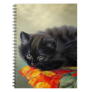Vintage Black Kitten with Red Flower Blanket Notebook