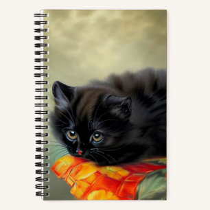 Vintage Black Kitten with Red Flower Blanket Notebook