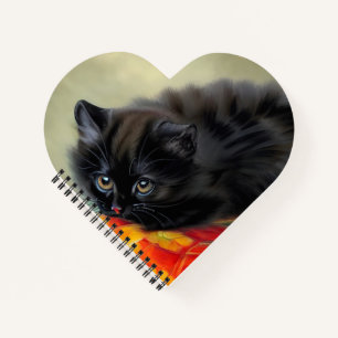 Vintage Black Kitten with Red Flower Blanket Notebook