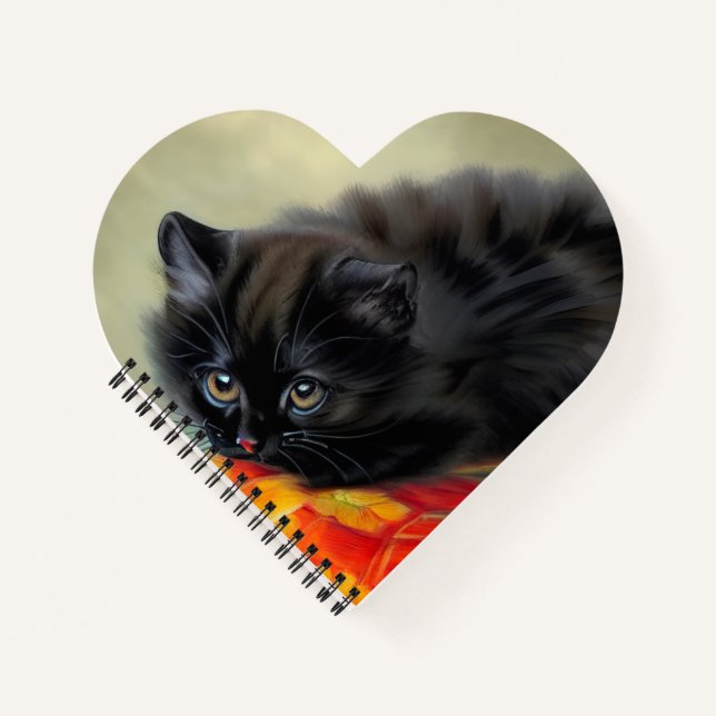 Vintage Black Kitten with Red Flower Blanket Notebook (Front)