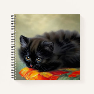 Vintage Black Kitten with Red Flower Blanket Notebook