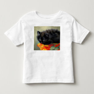 Vintage Black Kitten with Red Flower Blanket Toddler T-Shirt