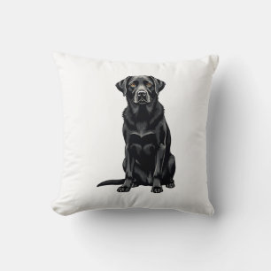 Vintage Black Labrador Retriever Dog Portrait Illu Cushion