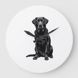Vintage Black Labrador Retriever Dog Portrait Illu Large Clock