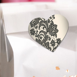 Vintage black Lace  beige Paris Fashion Heart Sticker
