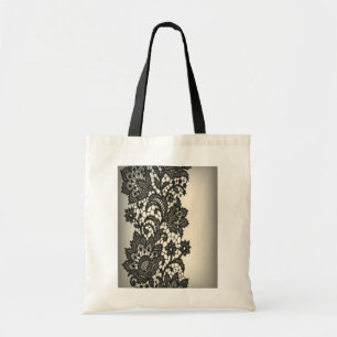 Vintage black Lace beige Paris Fashion Tote Bag
