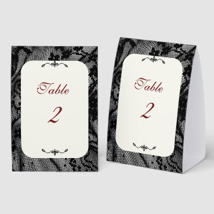 Vintage Black Lace Burgundy Script Wedding Table