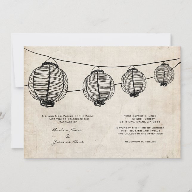 Vintage Black Lanterns Wedding Invitation (Front)