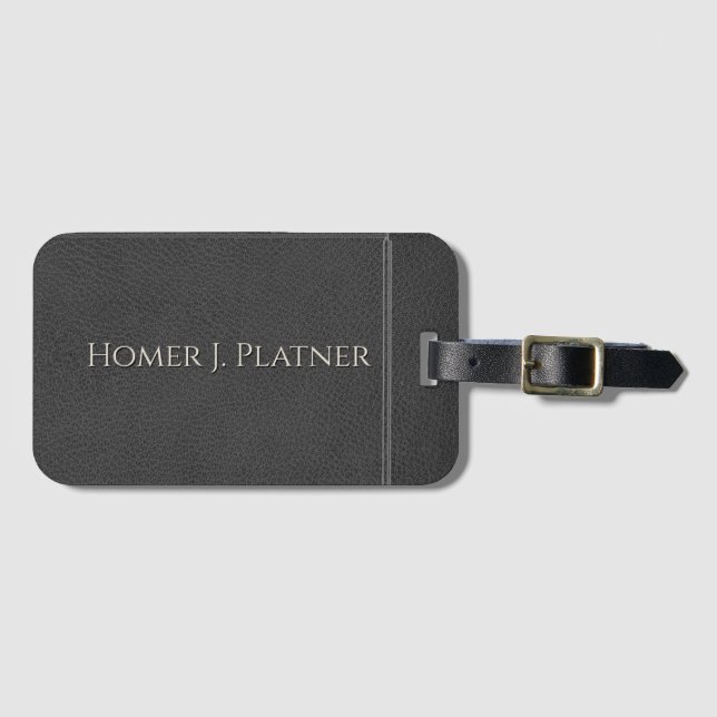 Vintage Black Leather Personalised Luggage Tag (Front Horizontal)