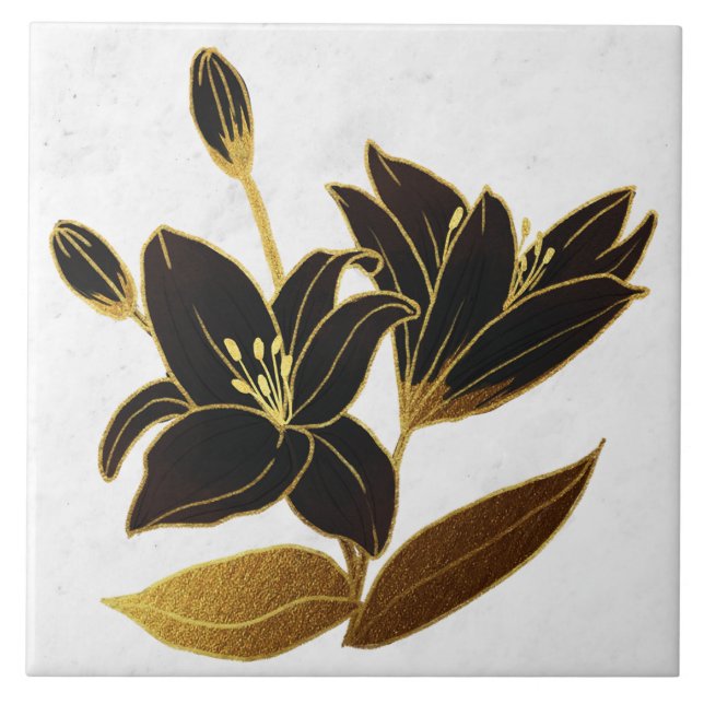 Vintage Black Lily Ceramic Tile (Front)
