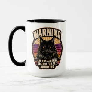 Vintage Black Maine Coon Warning Sunburst Badge Mug