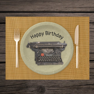 Vintage Black manual Typewriter Tan for Writers Paper Plate
