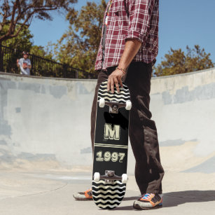 Vintage Black Monogram Year Number Skateboard