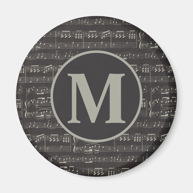 Vintage Black music note Pattern Monogram Magnet (Front)