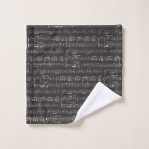 Vintage black music note Pattern Musician   Wash Cloth