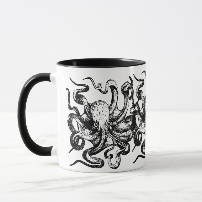 Vintage Black Octopus Mug (Left)