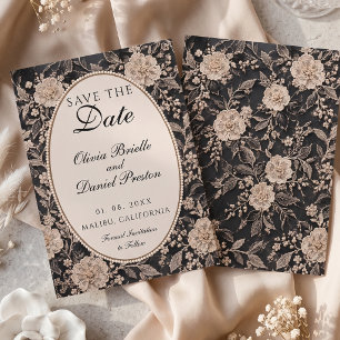 Vintage Black Old Money Lace Pearl Save the Date Invitation