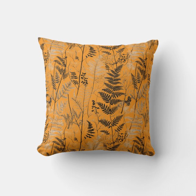Vintage black orange fern pattern cushion (Front)