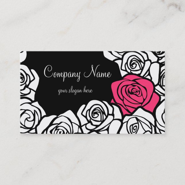 Vintage black, pink and white roses Business Card (Front)